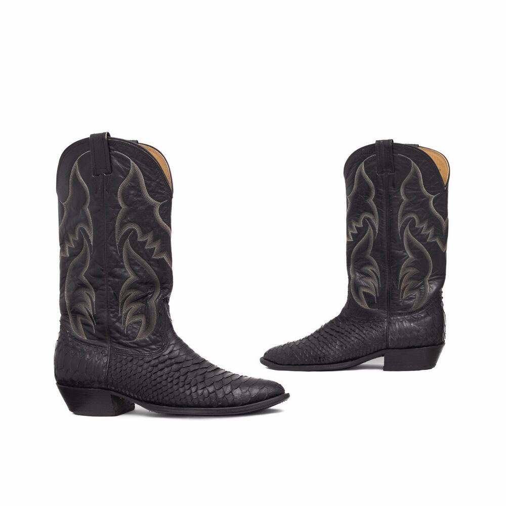 Nocona USA Made VTG Men's Exotic Python Snake Leather Western Boots Black 11D